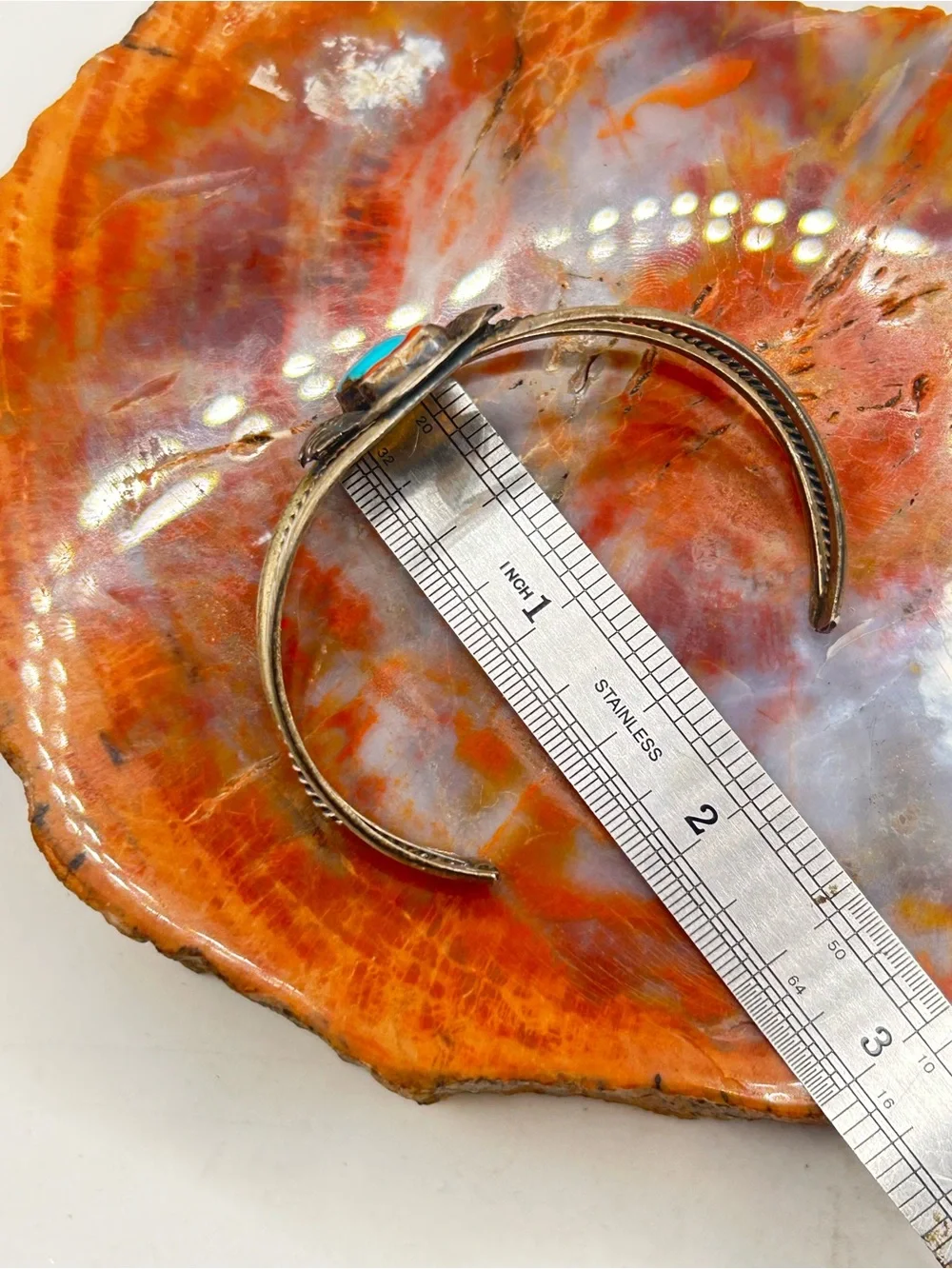 Southwest Sterling Silver Bangle Bracelet / Cuff, turquoise and coral stones